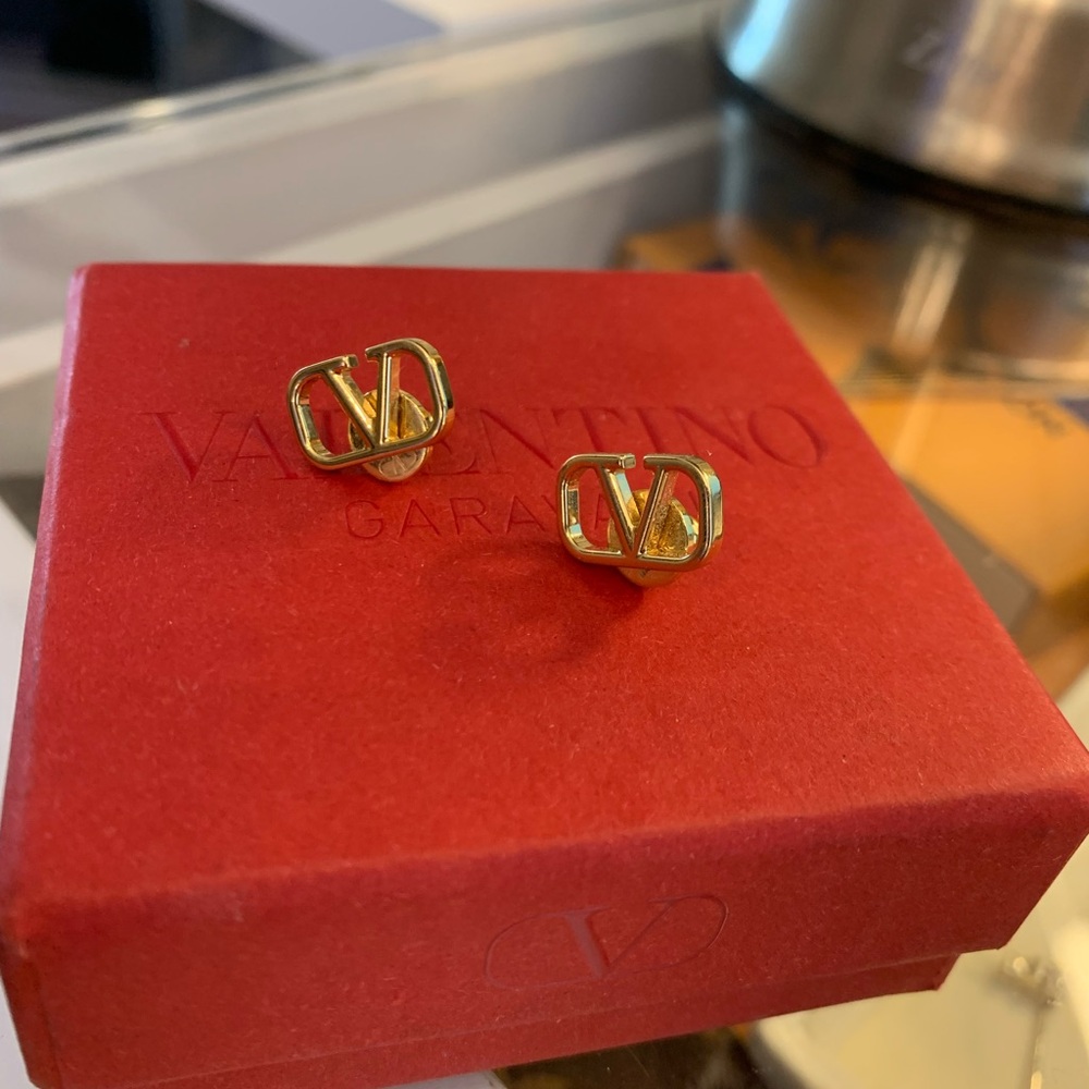 Valentino V Logo Signature Metal Earrings -Authentic and Never Worn